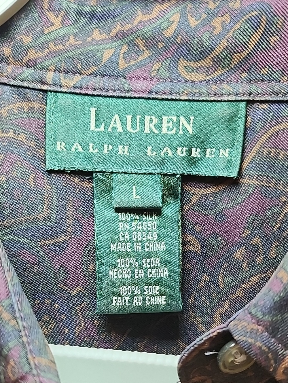 Ralph Lauren Women's 100 % Silk formal blouse paisley print  ruffle front Size L - Picture 9 of 16